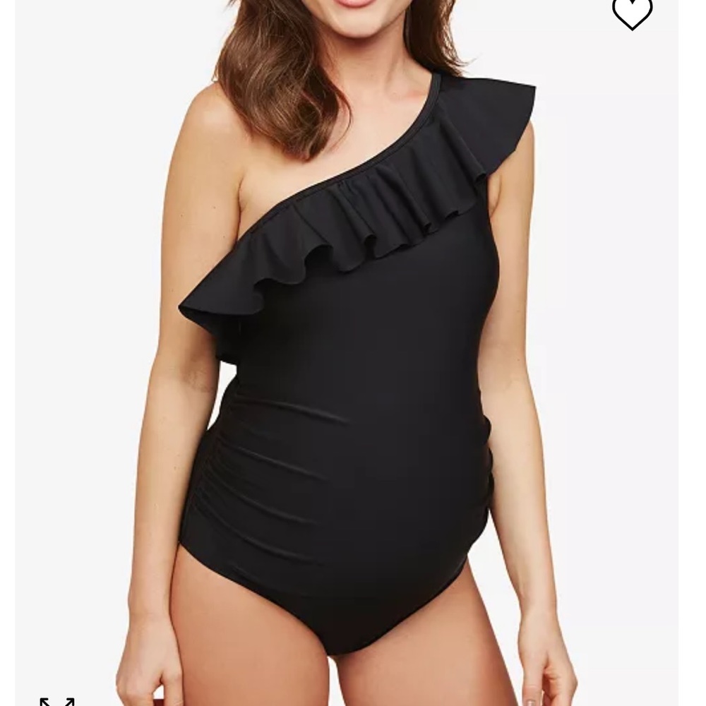 NEW BEACH BUMP Ruffle-Front One-Shoulder Maternity UPF 50+ Swimsuit Size:M